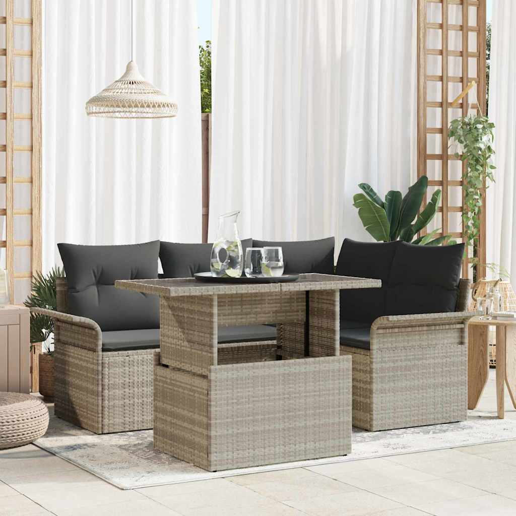 vidaXL Zestaw Sof na Ogród z poduszką 5 pcs Jasnoszary Polirattan
