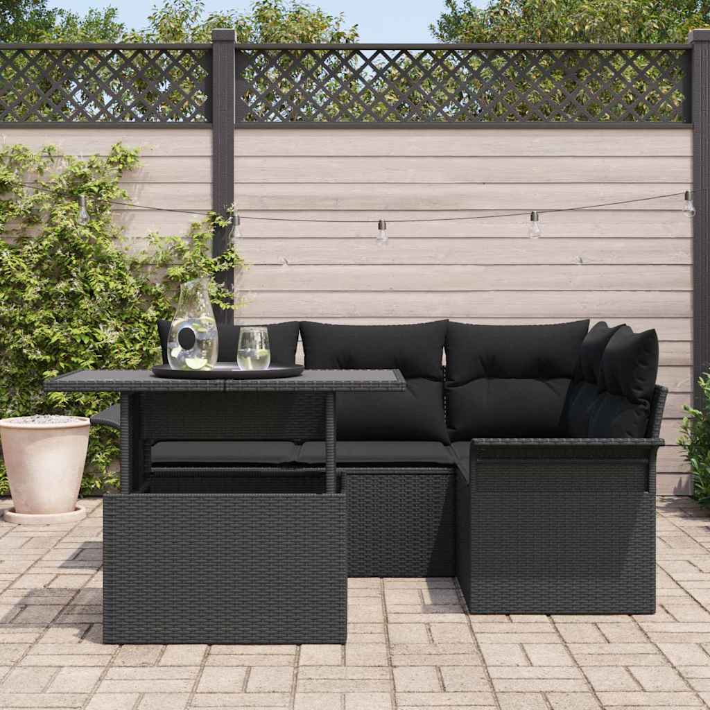 vidaXL Zestaw Sof na Ogród z poduszką 5 pcs Czarny Polirattan
