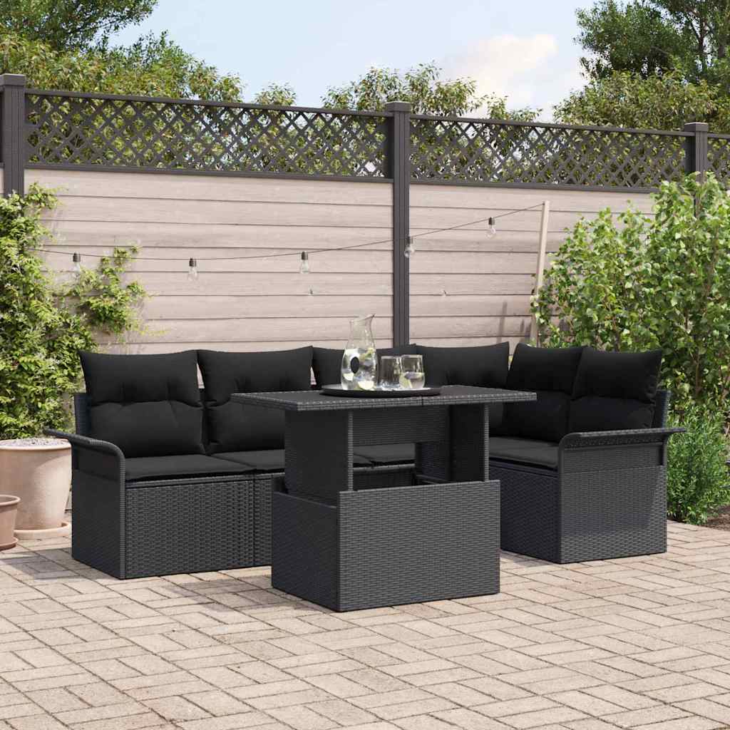 vidaXL Zestaw Sof na Ogród z poduszką 6 pcs Czarny polirattan