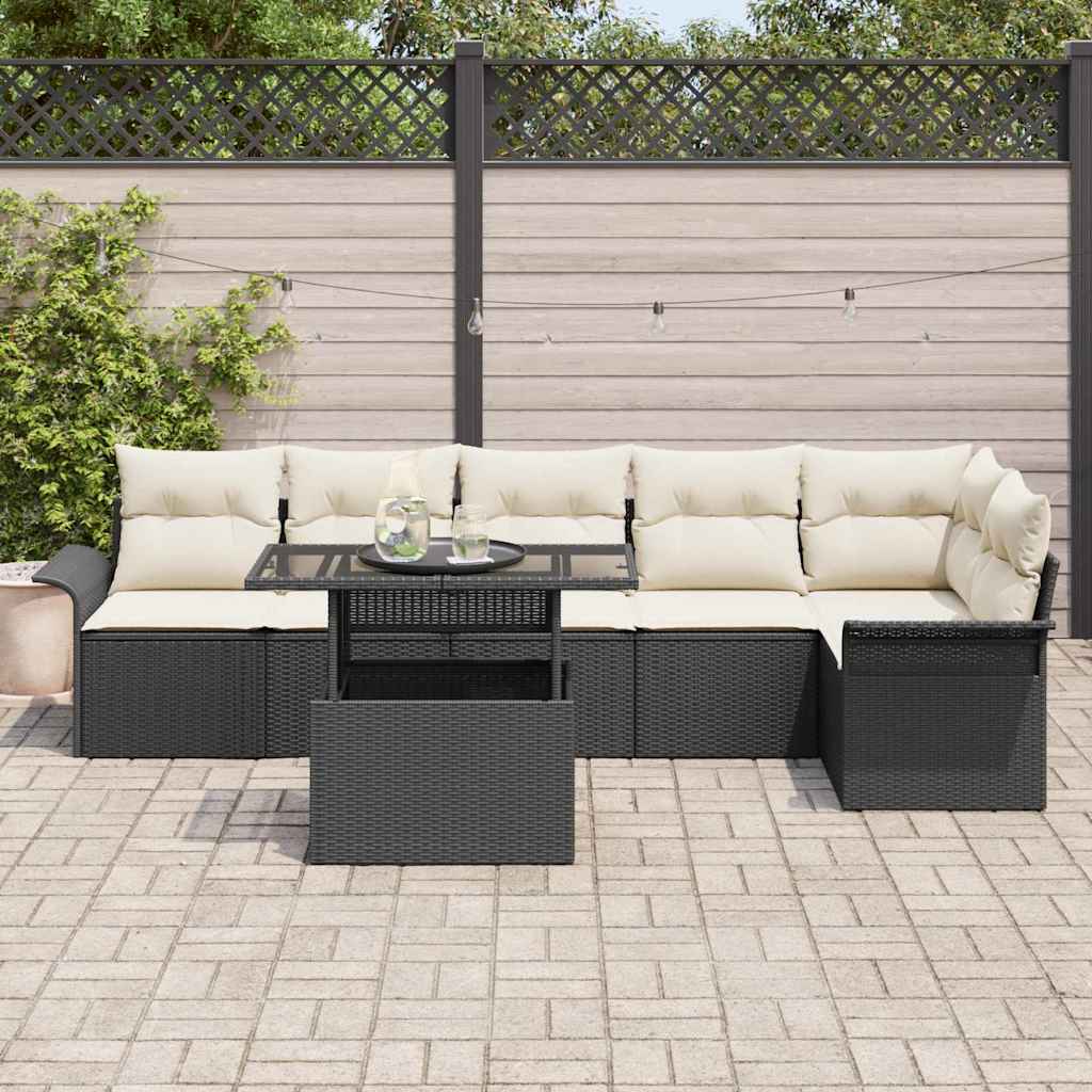 vidaXL Zestaw Sof na Ogród z poduszką 7 pcs Czarny Polirattan