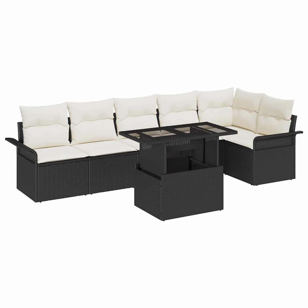 vidaXL Zestaw Sof na Ogród z poduszką 7 pcs Czarny Polirattan