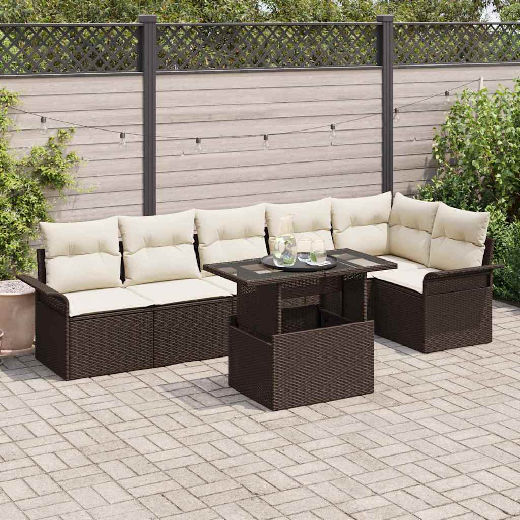 vidaXL Zestaw Sof na Ogród z poduszką 7 pcs Brązowy Polirattan