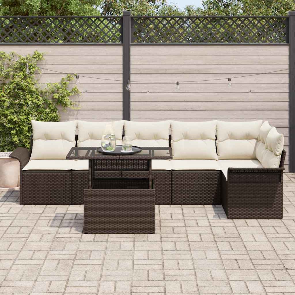 vidaXL Zestaw Sof na Ogród z poduszką 7 pcs Brązowy Polirattan