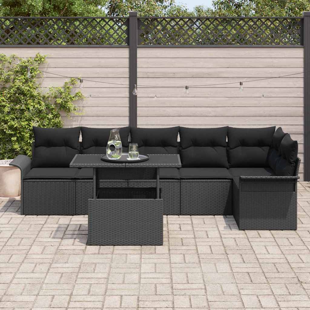 vidaXL Zestaw Sof na Ogród z poduszką 7 pcs Czarny Polirattan