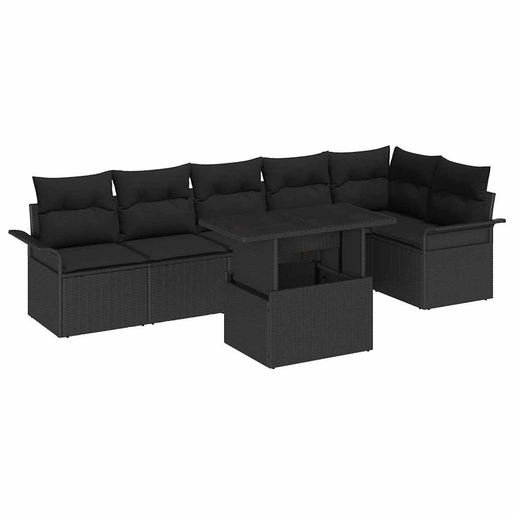 vidaXL Zestaw Sof na Ogród z poduszką 7 pcs Czarny Polirattan