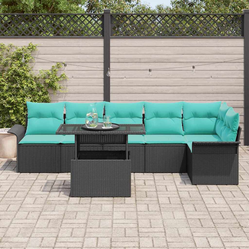 vidaXL Zestaw Sof na Ogród z poduszką 7 pcs Czarny Polirattan