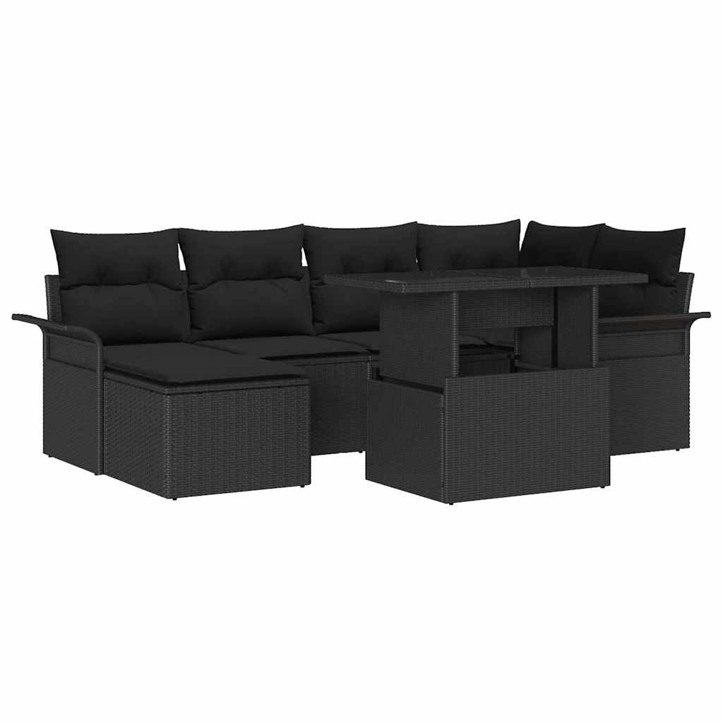 vidaXL Zestaw Sof na Ogród z poduszką 7 pcs Czarny Polirattan