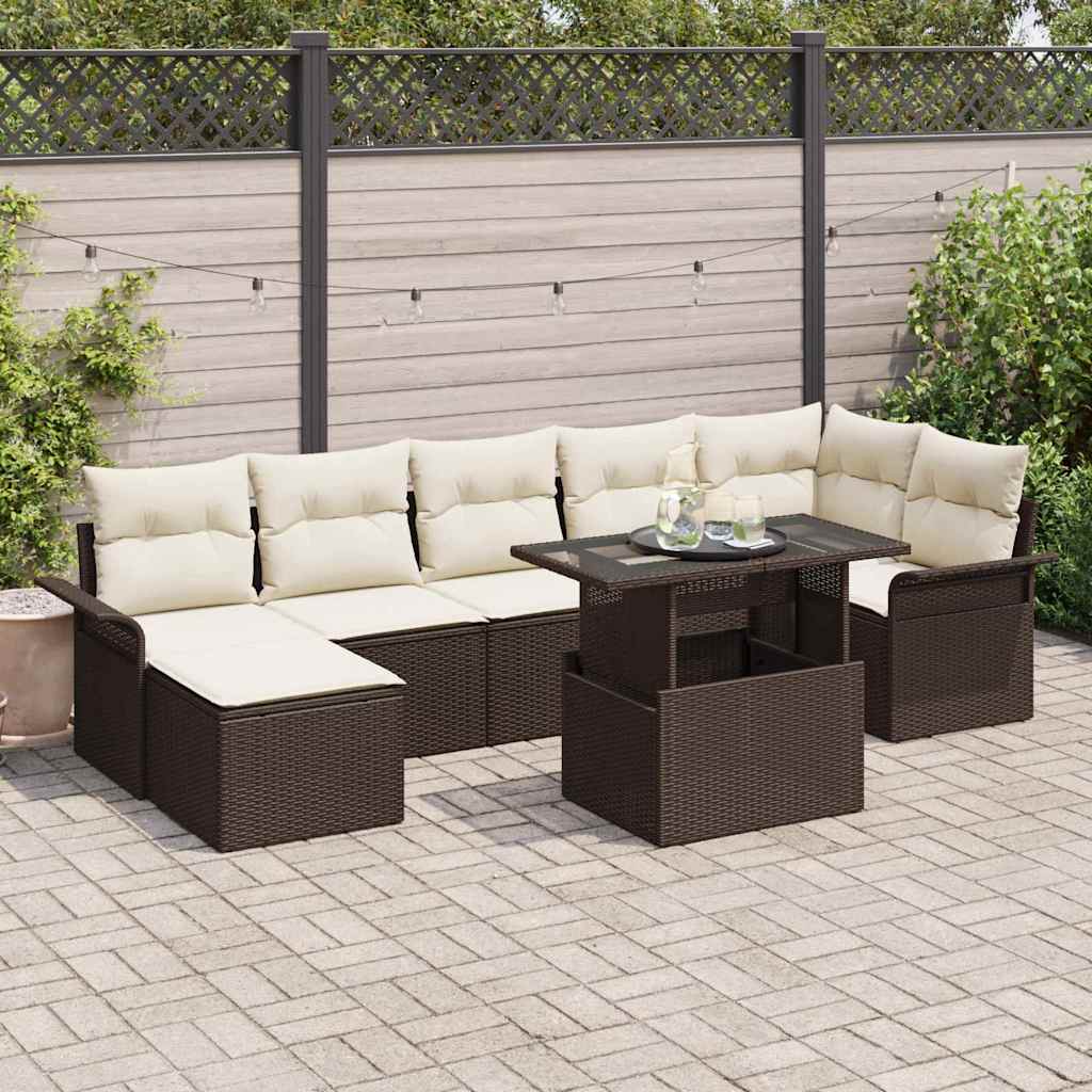 vidaXL Zestaw Sof na Ogród z poduszką 8 pcs Brązowy Polirattan