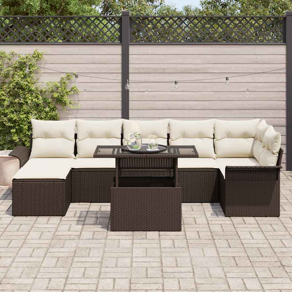 vidaXL Zestaw Sof na Ogród z poduszką 8 pcs Brązowy Polirattan