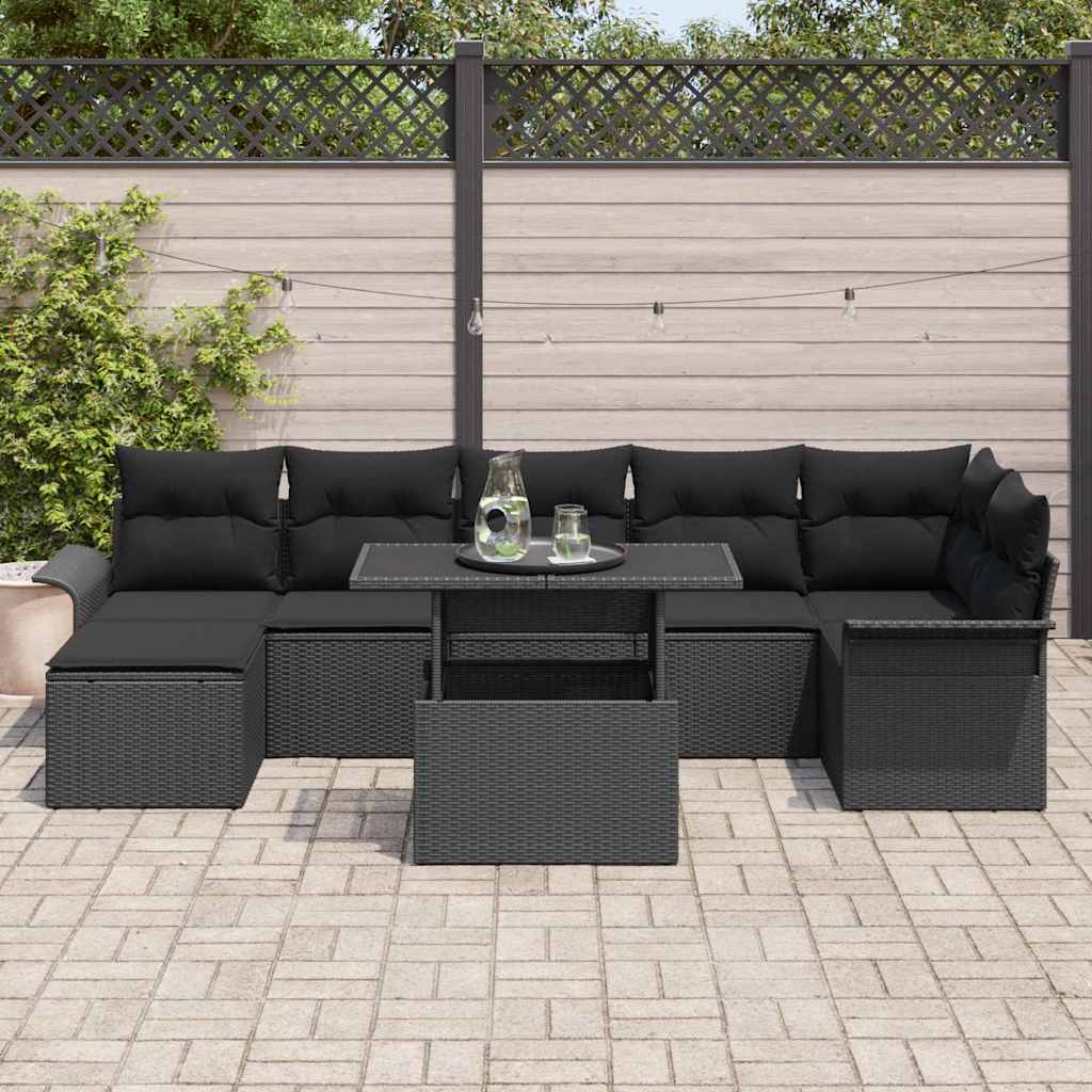 vidaXL Zestaw Sof na Ogród z poduszką 8 pcs Czarny Polirattan