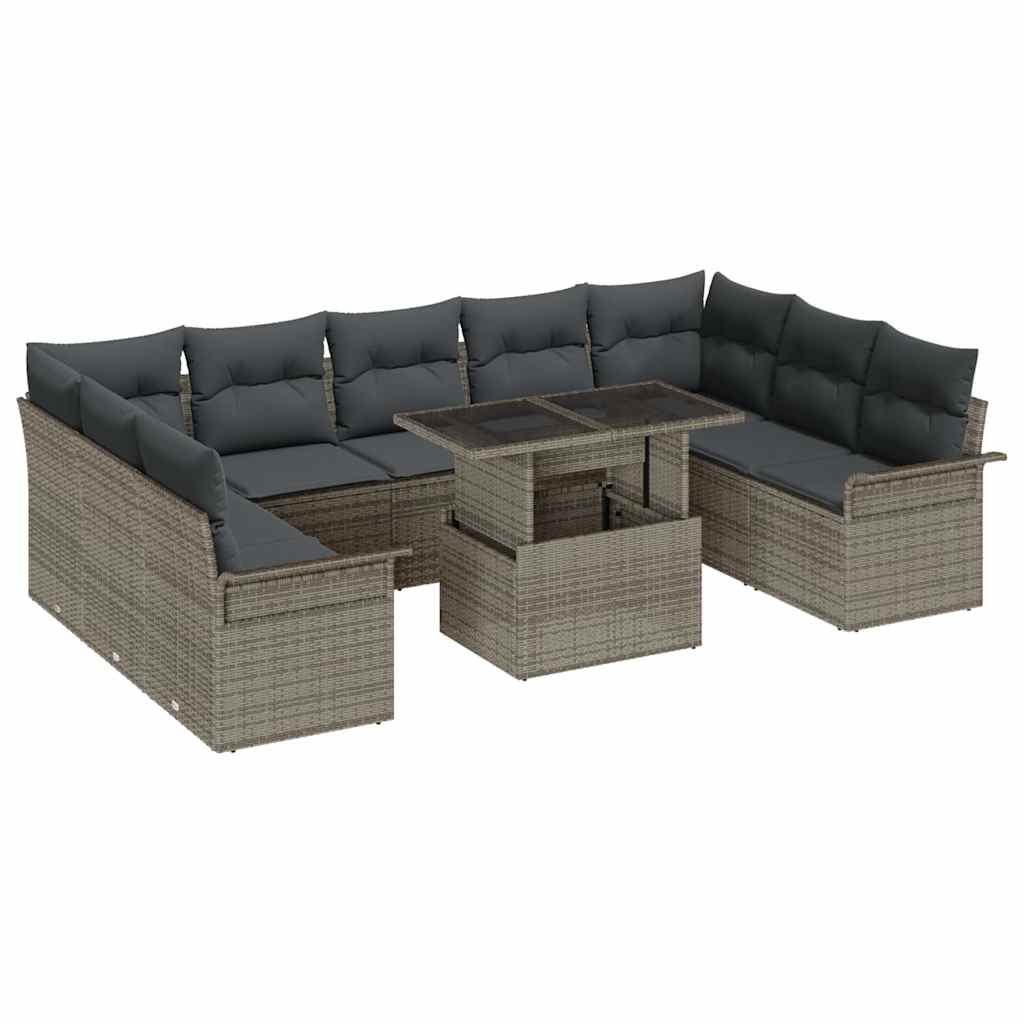 vidaXL Zestaw Sof na Ogród z poduszką 10 pcs Szary Polirattan