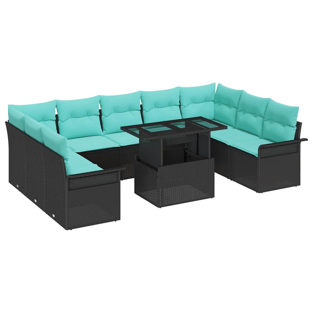 vidaXL Zestaw Sof na Ogród z poduszką 10 pcs Czarny Polirattan