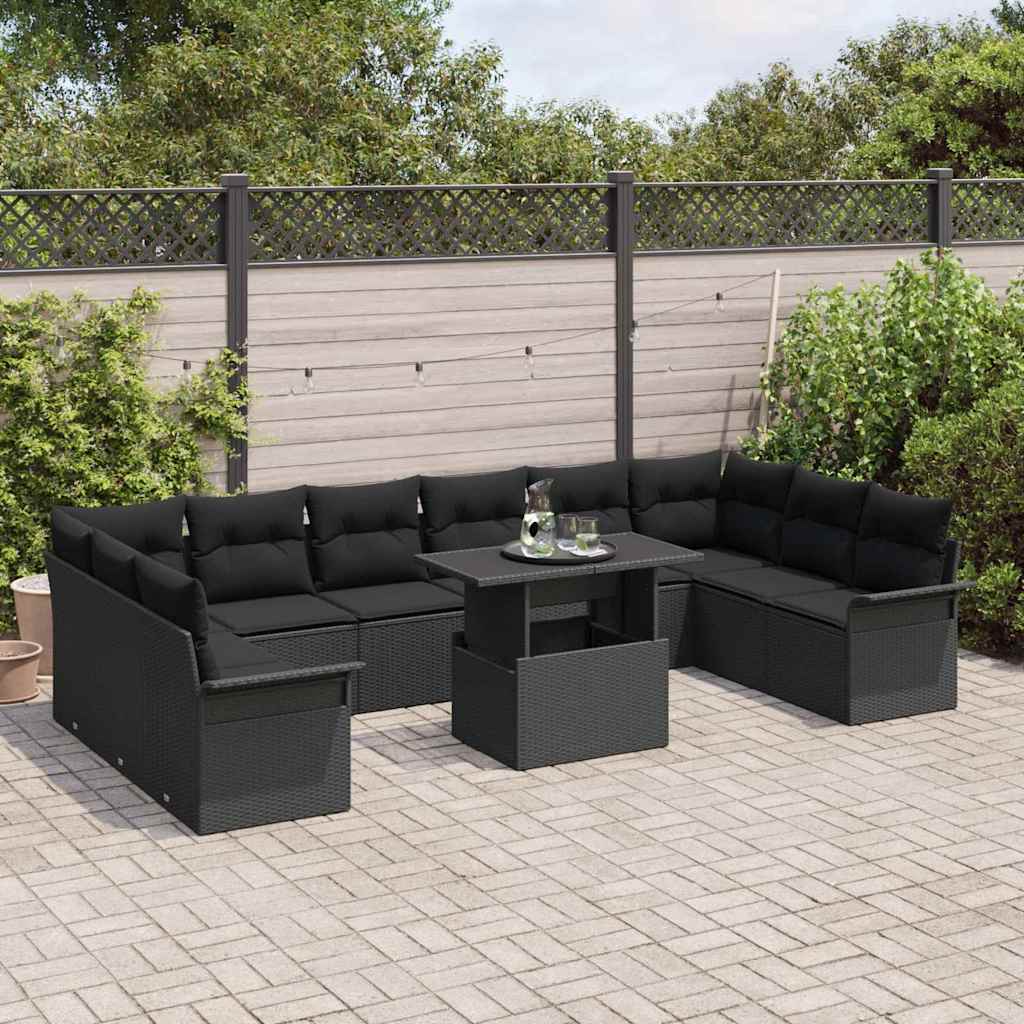 vidaXL Zestaw Sof na Ogród z poduszką 11 pcs Czarny Polirattan