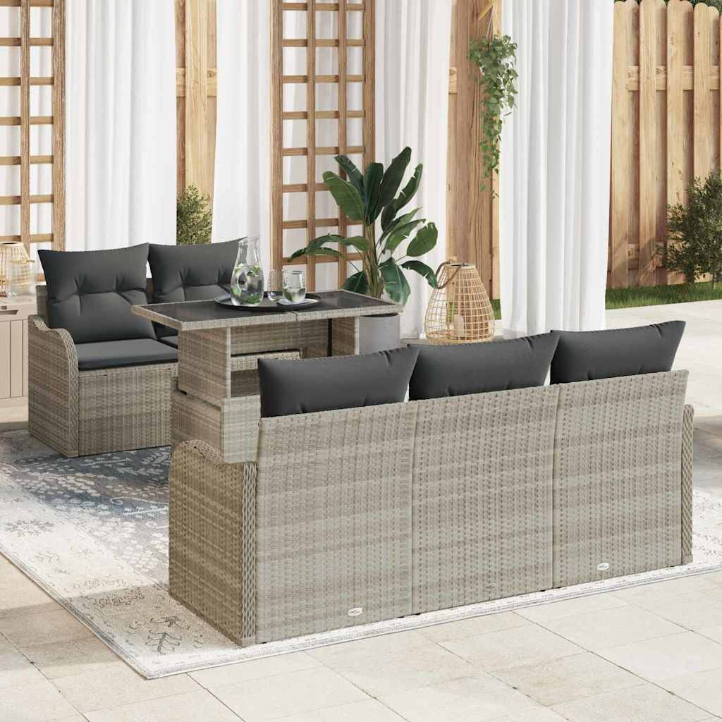 vidaXL Zestaw Sof na Ogród z poduszką 6 pcs Jasnoszary polirattan