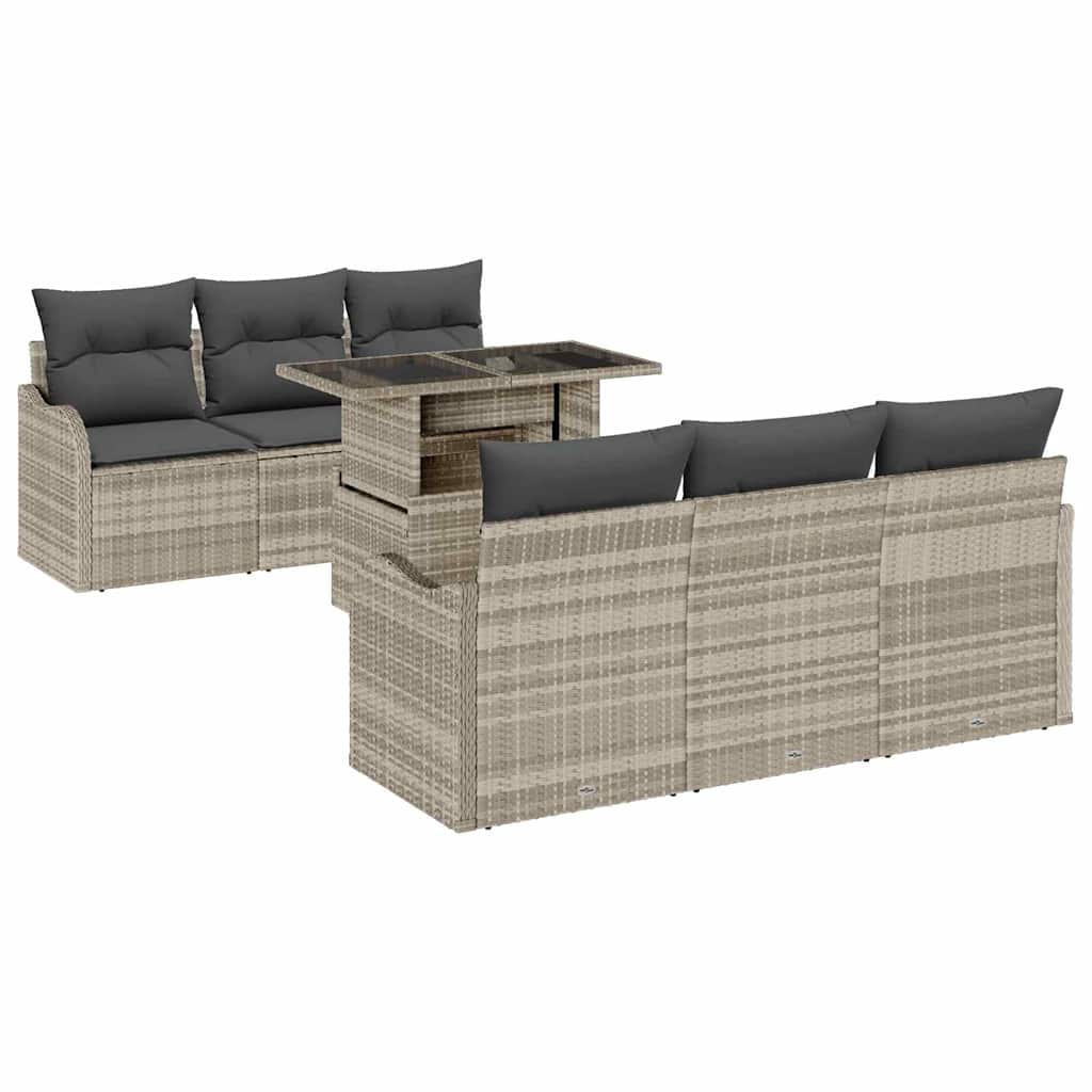 vidaXL Zestaw Sof na Ogród z poduszką 7 pcs Jasnoszary Polirattan