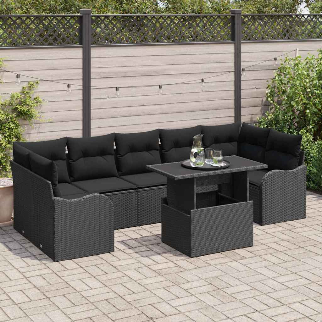 vidaXL Zestaw Sof na Ogród z poduszką 8 pcs Czarny polirattan