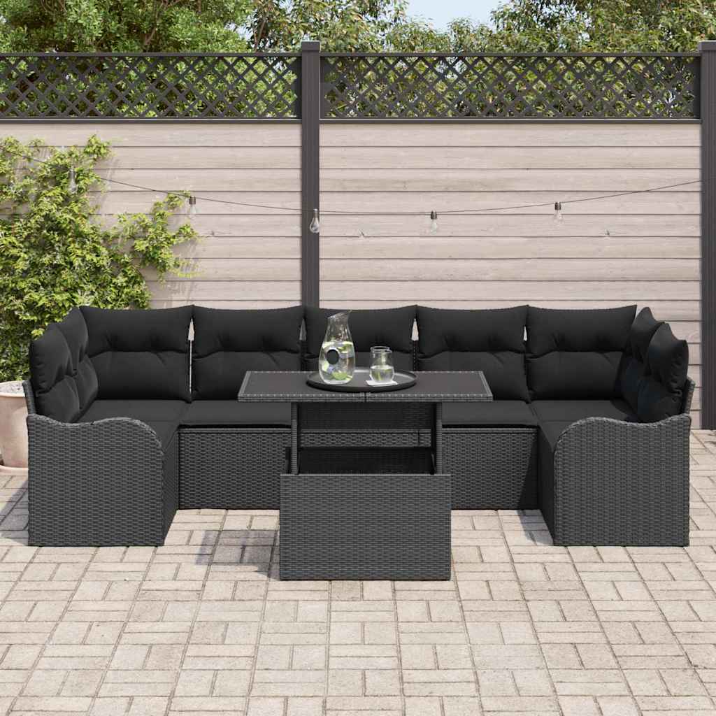 vidaXL Zestaw Sof na Ogród z poduszką 8 pcs Czarny polirattan