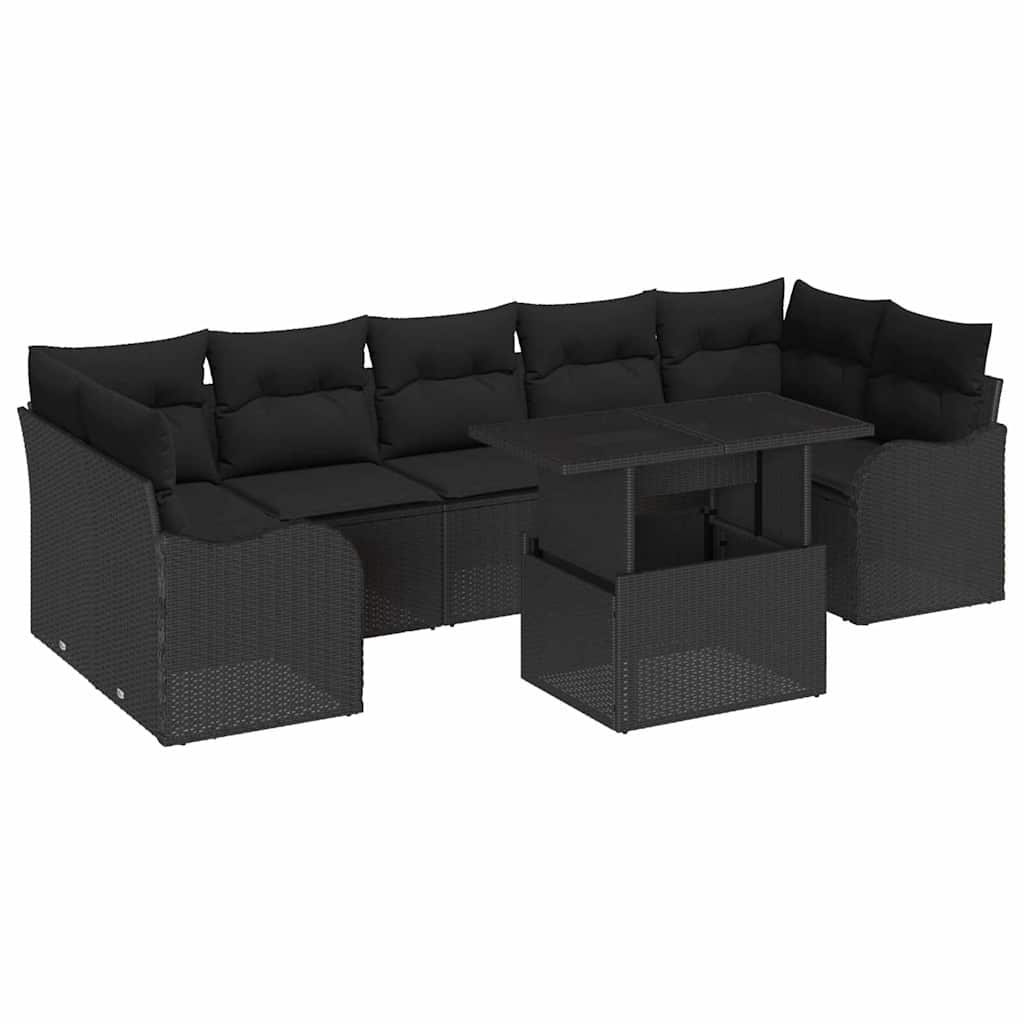 vidaXL Zestaw Sof na Ogród z poduszką 8 pcs Czarny polirattan