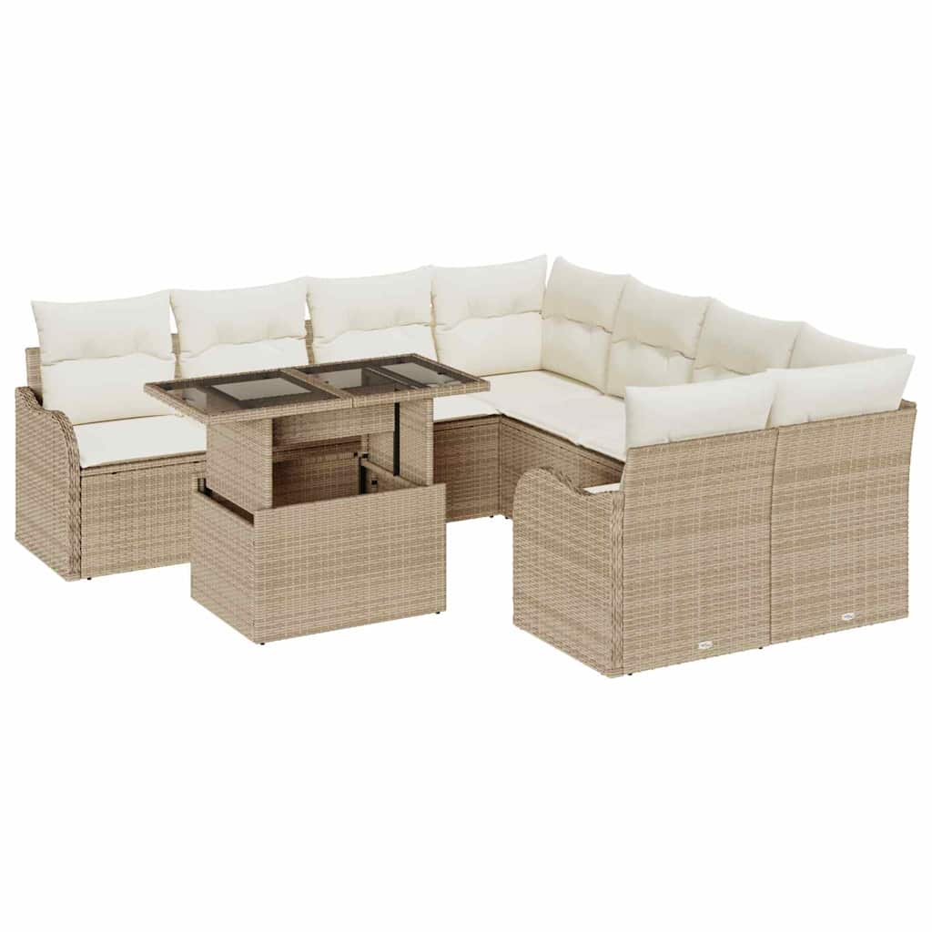 vidaXL Zestaw Sof na Ogród z poduszką 9 pcs Beżowy Polirattan