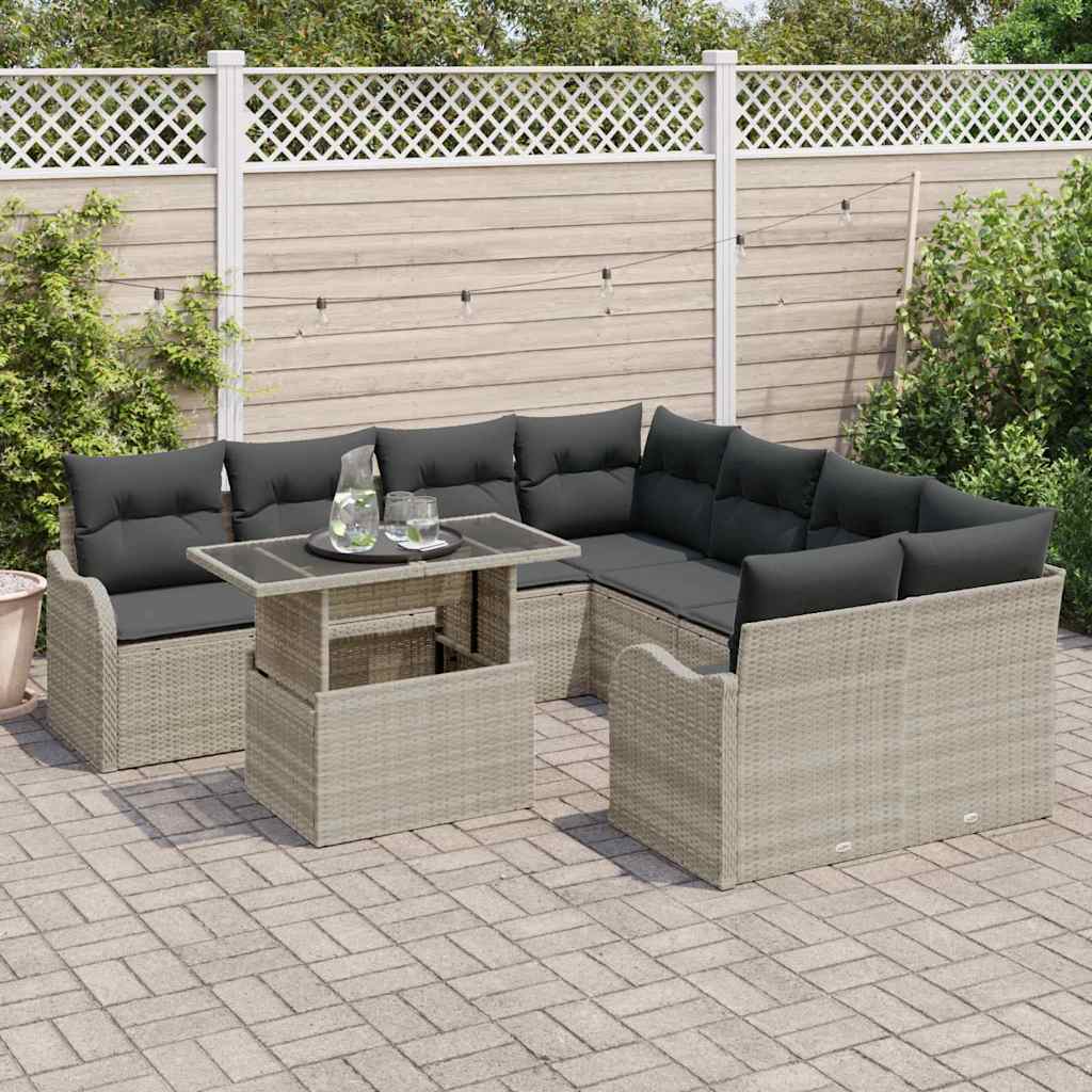 vidaXL Zestaw Sof na Ogród z poduszką 9 pcs Jasnoszary Polirattan