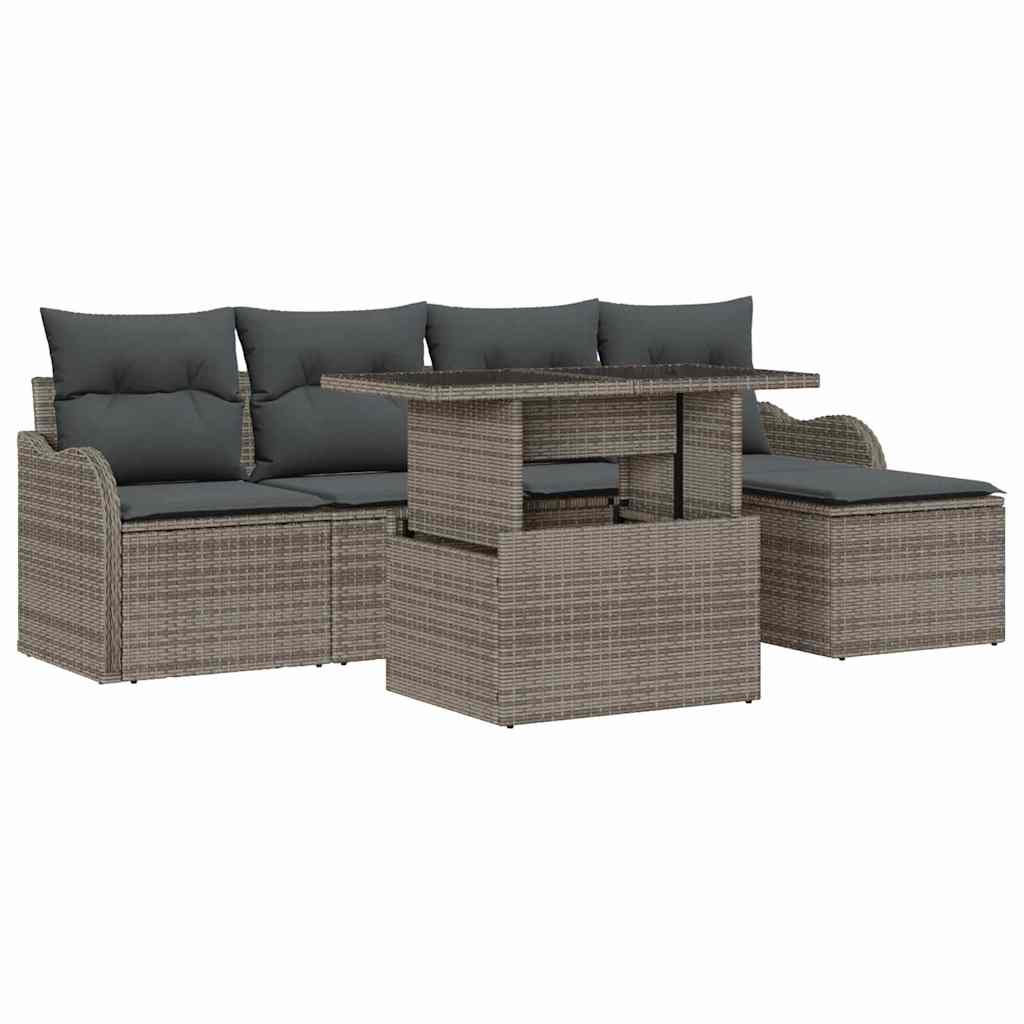 vidaXL Zestaw siedzeń na świeżym powietrzu 6 pcs Szary Polirattan