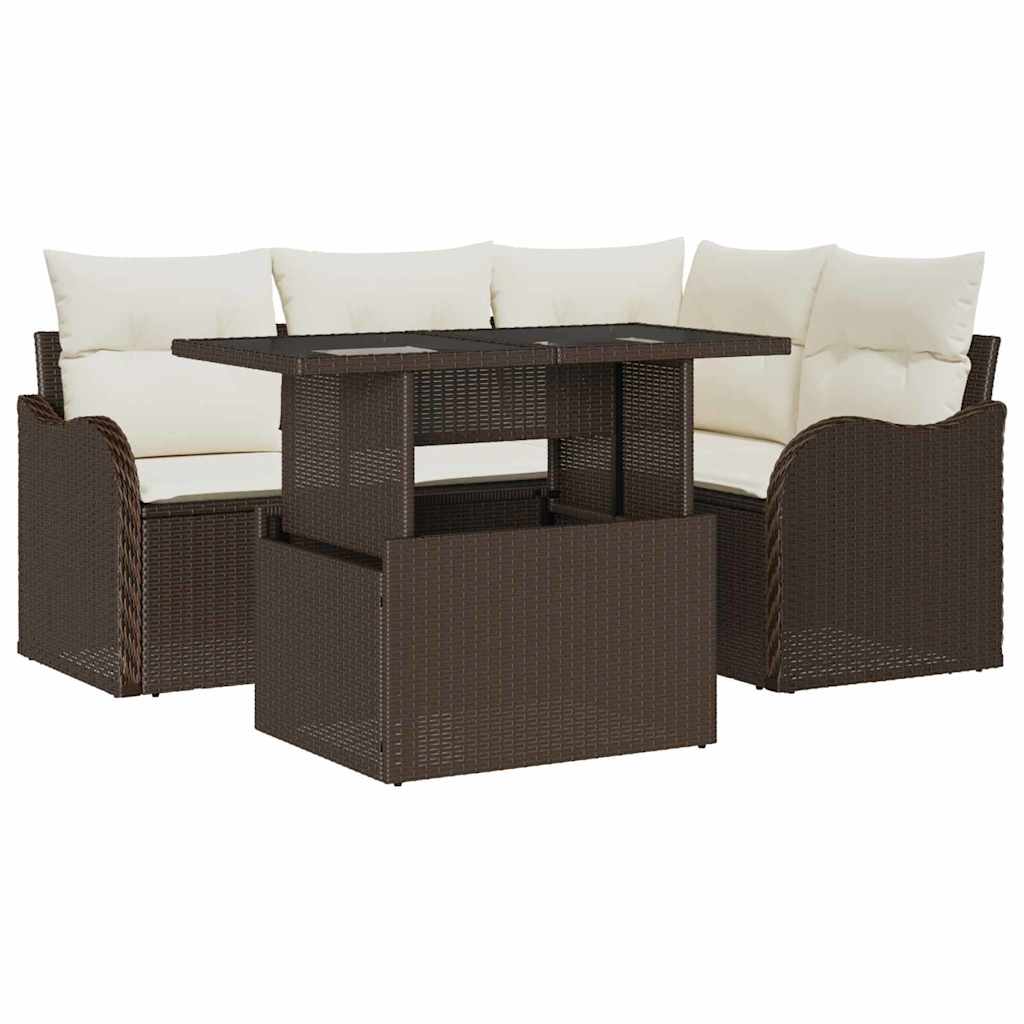 vidaXL Zestaw do jedzenia na zewnątrz 5 pcs Brązowy Polirattan