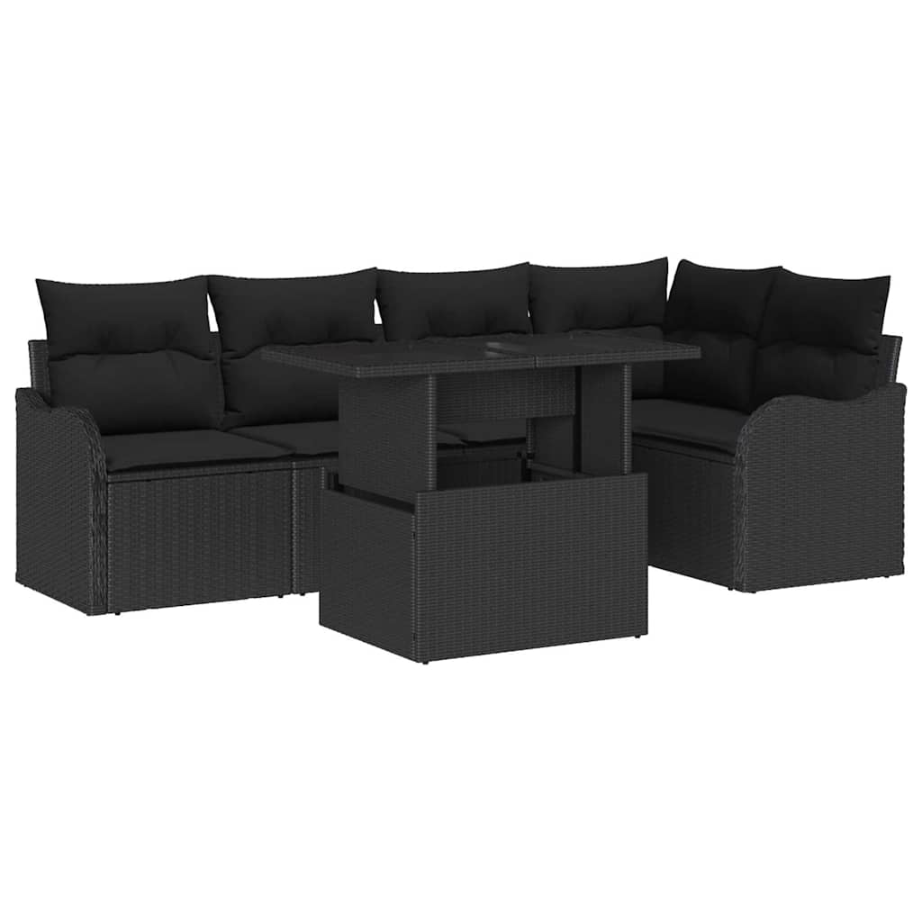vidaXL Zestaw do jadalni z poduszką 6 pcs Czarny Polirattan