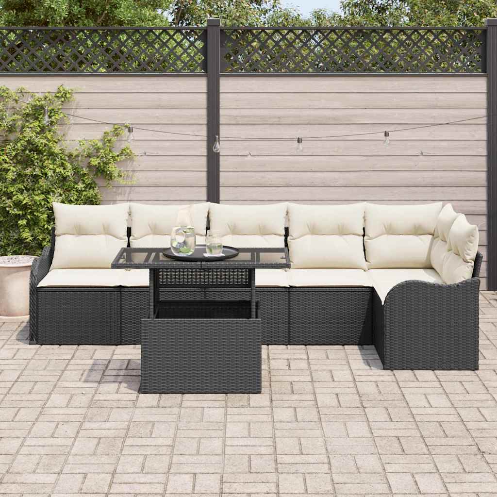 vidaXL Zestaw Sof z poduszką 7 pcs Czarny Polirattan