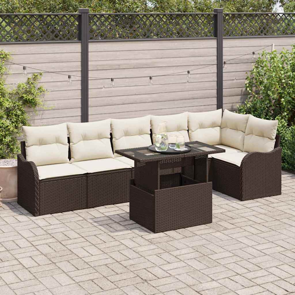 vidaXL Zestaw Sof z poduszką 7 pcs Brązowy Polirattan