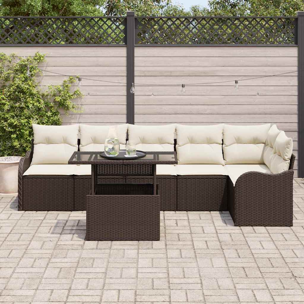 vidaXL Zestaw Sof z poduszką 7 pcs Brązowy Polirattan