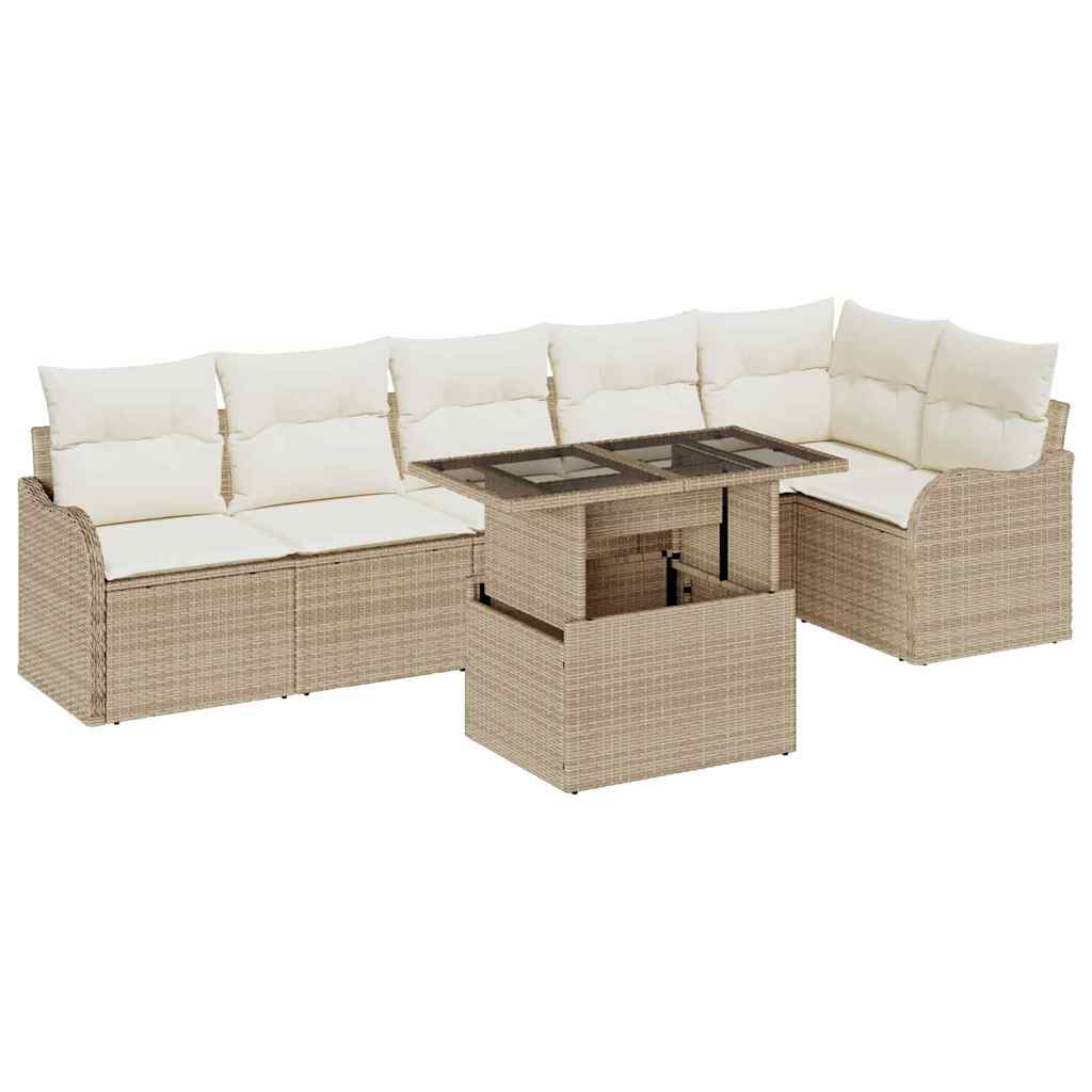 vidaXL Zestaw Sof z poduszką 7 pcs Beżowy Polirattan