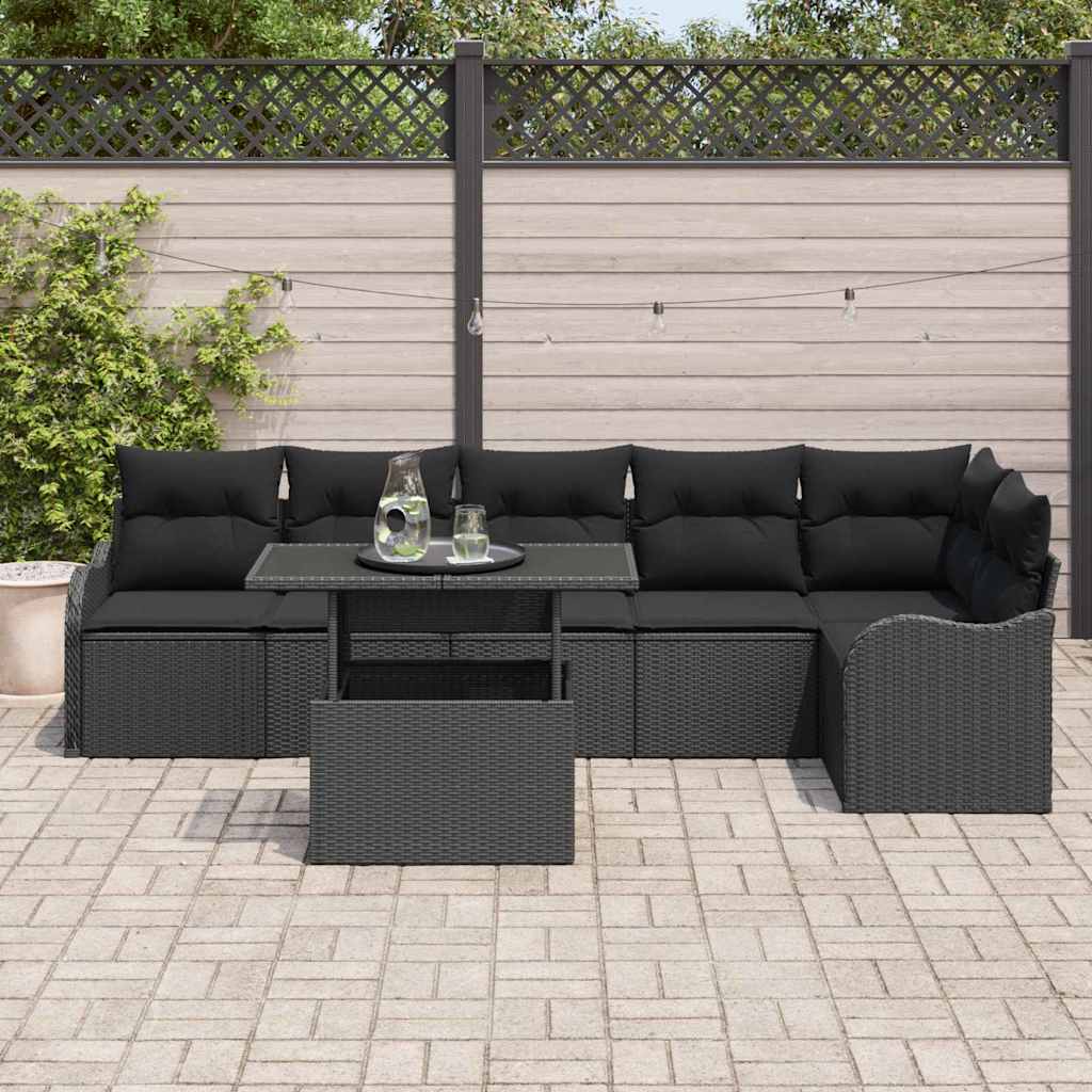 vidaXL Zestaw Sof z poduszką 7 pcs Czarny Polirattan