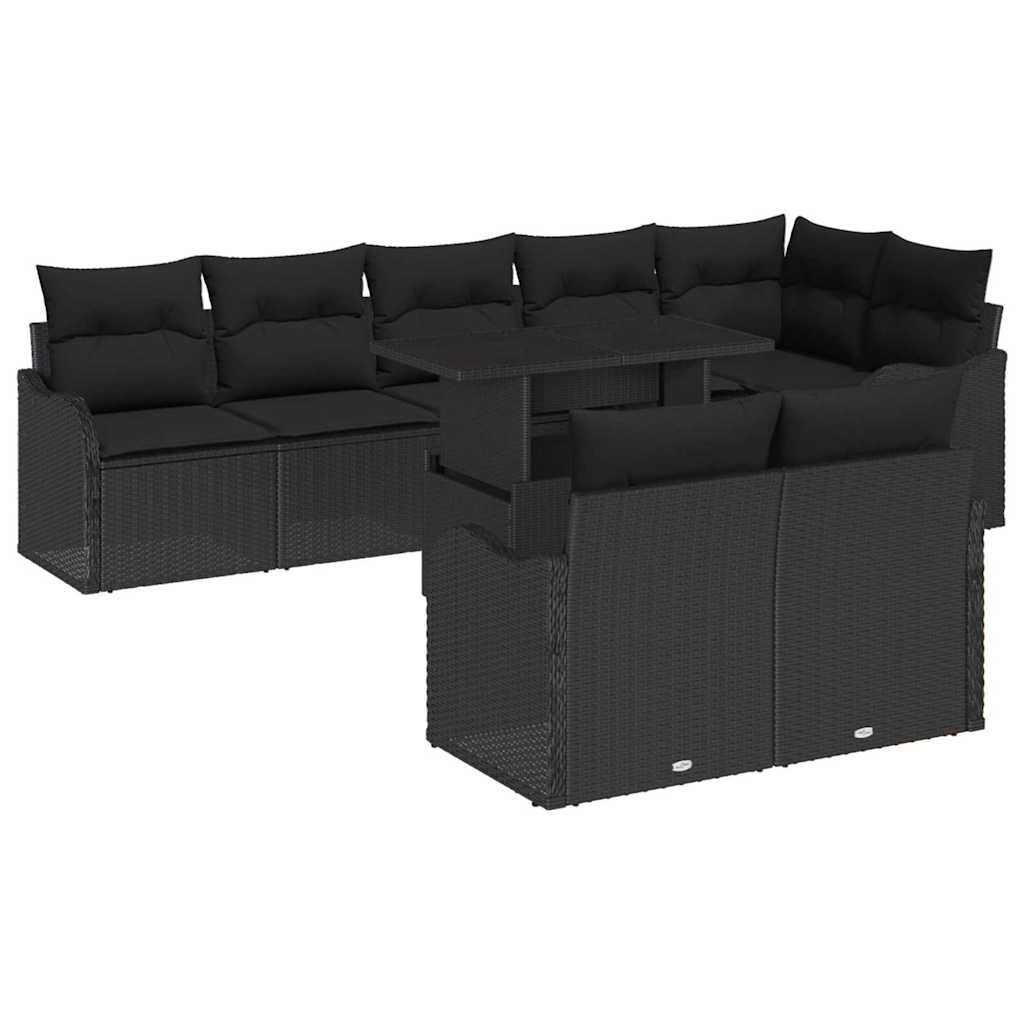 vidaXL Zestaw wypoczynkowy z poduszką 9 pcs Czarny Polirattan