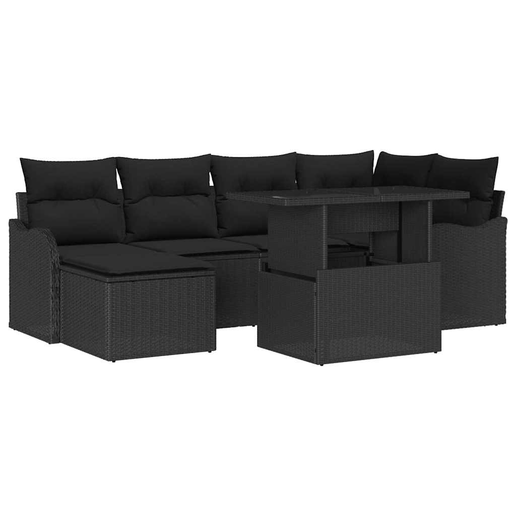 vidaXL Zestaw Sof na Ogród z poduszką 7 pcs Czarny Polirattan