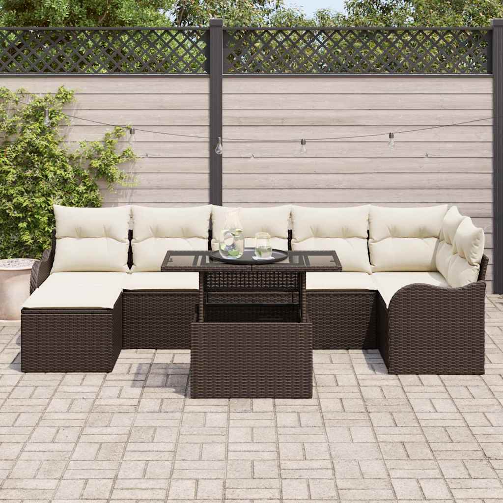 vidaXL Zestaw Sof na Ogród z poduszką 8 pcs Brązowy Polirattan