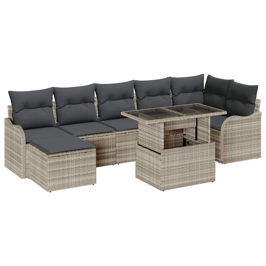 vidaXL Zestaw Sof na Ogród z poduszką 8 pcs Jasnoszary Polirattan
