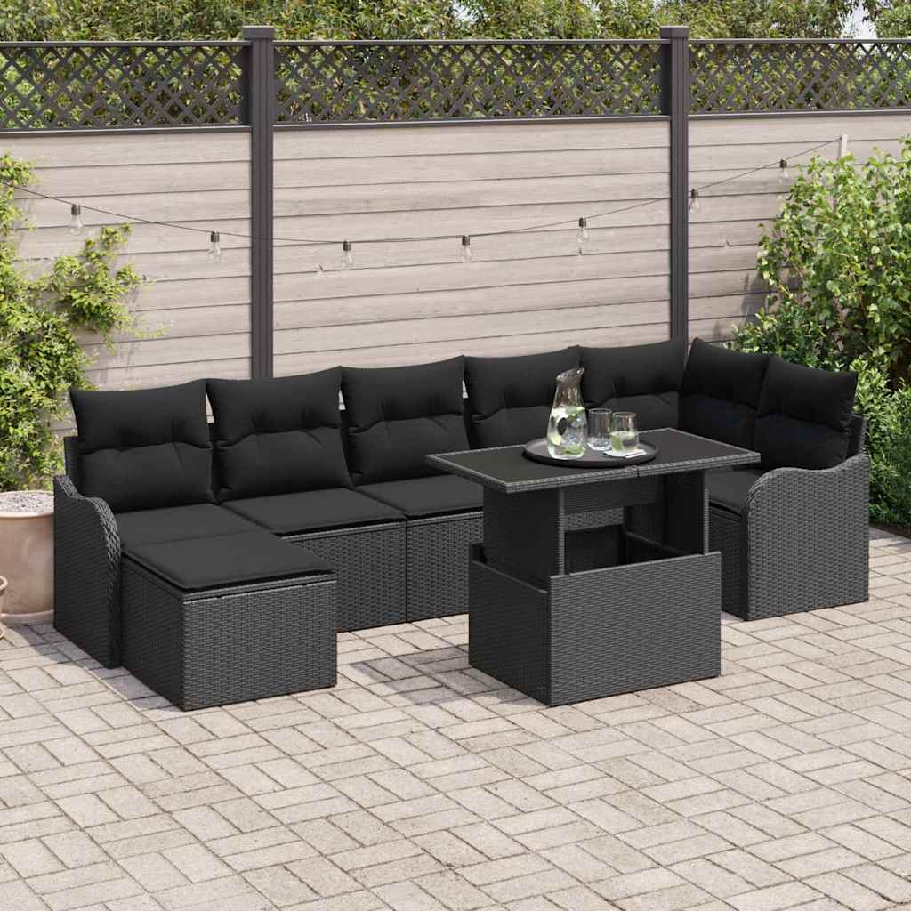 vidaXL Zestaw Sof na Ogród z poduszką 8 pcs Czarny Polirattan