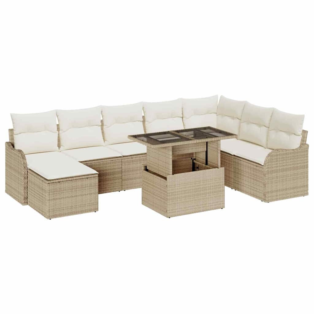 vidaXL Zestaw Sof na Ogród z poduszką 9 pcs Beżowy Polirattan
