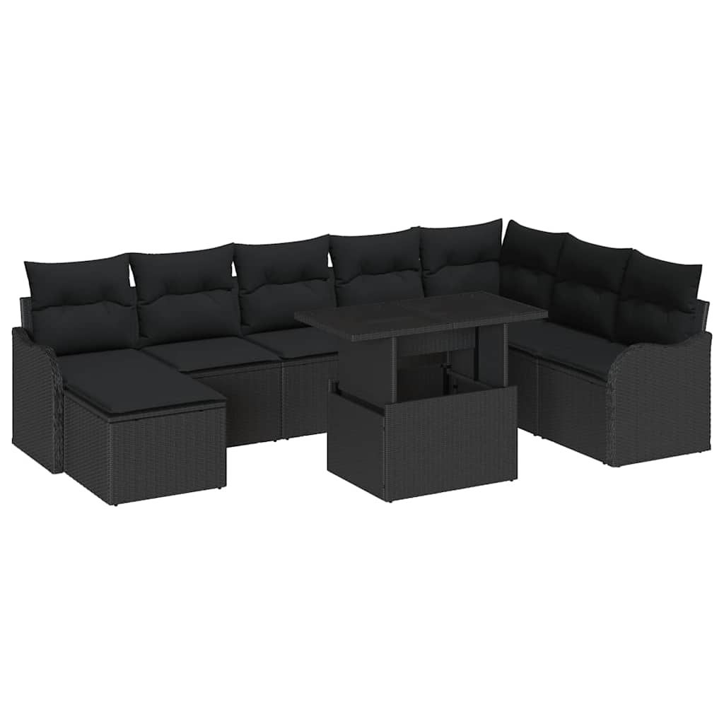 vidaXL Zestaw Sof na Ogród z poduszką 9 pcs Czarny Polirattan