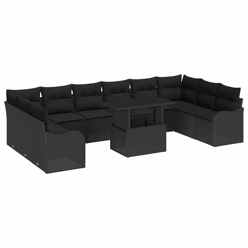 vidaXL Zestaw Sof na Ogród z poduszką 11 pcs Czarny Polirattan