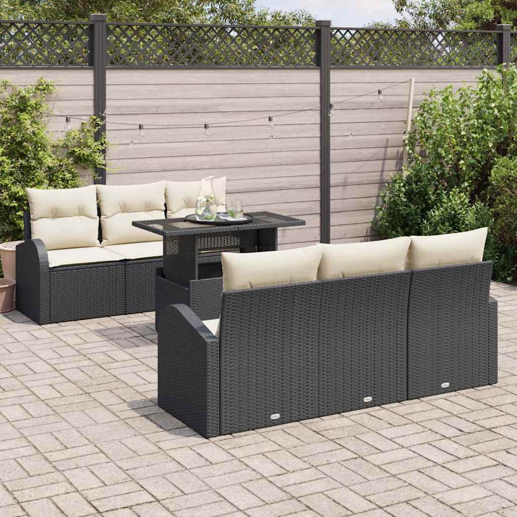 vidaXL Zestaw Sof na Ogród z poduszką 7 pcs Czarny Polirattan