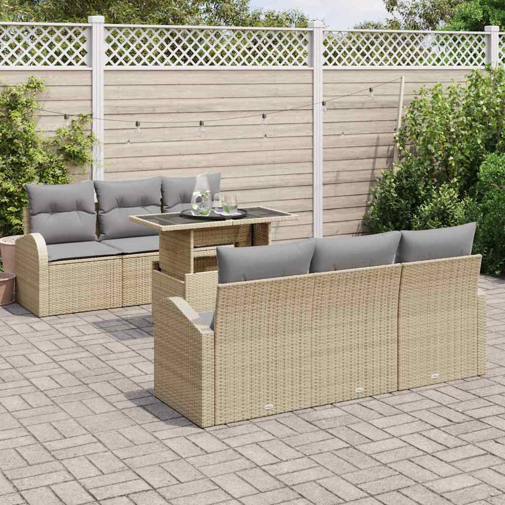 vidaXL Zestaw Sof na Ogród z poduszką 7 pcs Beżowy Polirattan