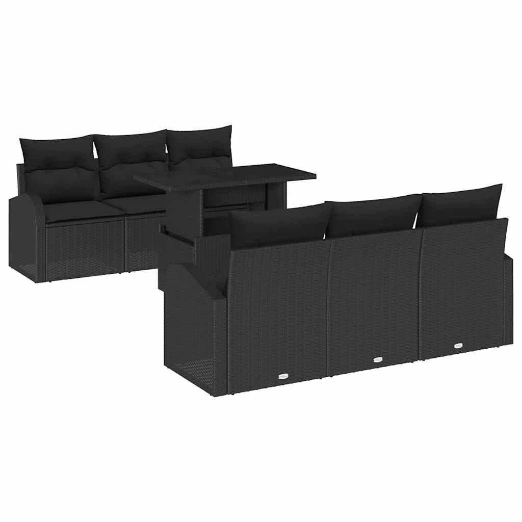 vidaXL Zestaw Sof na Ogród z poduszką 7 pcs Czarny Polirattan
