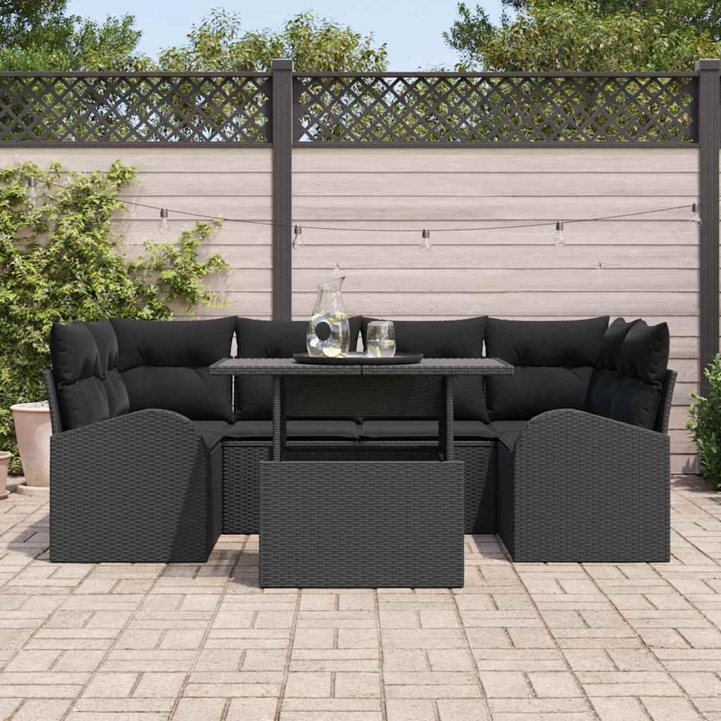 vidaXL Zestaw Sof na Ogród z poduszką 7 pcs Czarny Polirattan