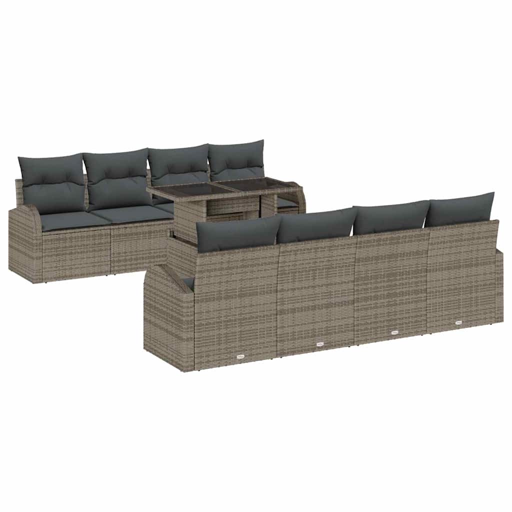 vidaXL Zestaw Sof na Ogród z przechowywaniem 9 pcs Szary polirattan