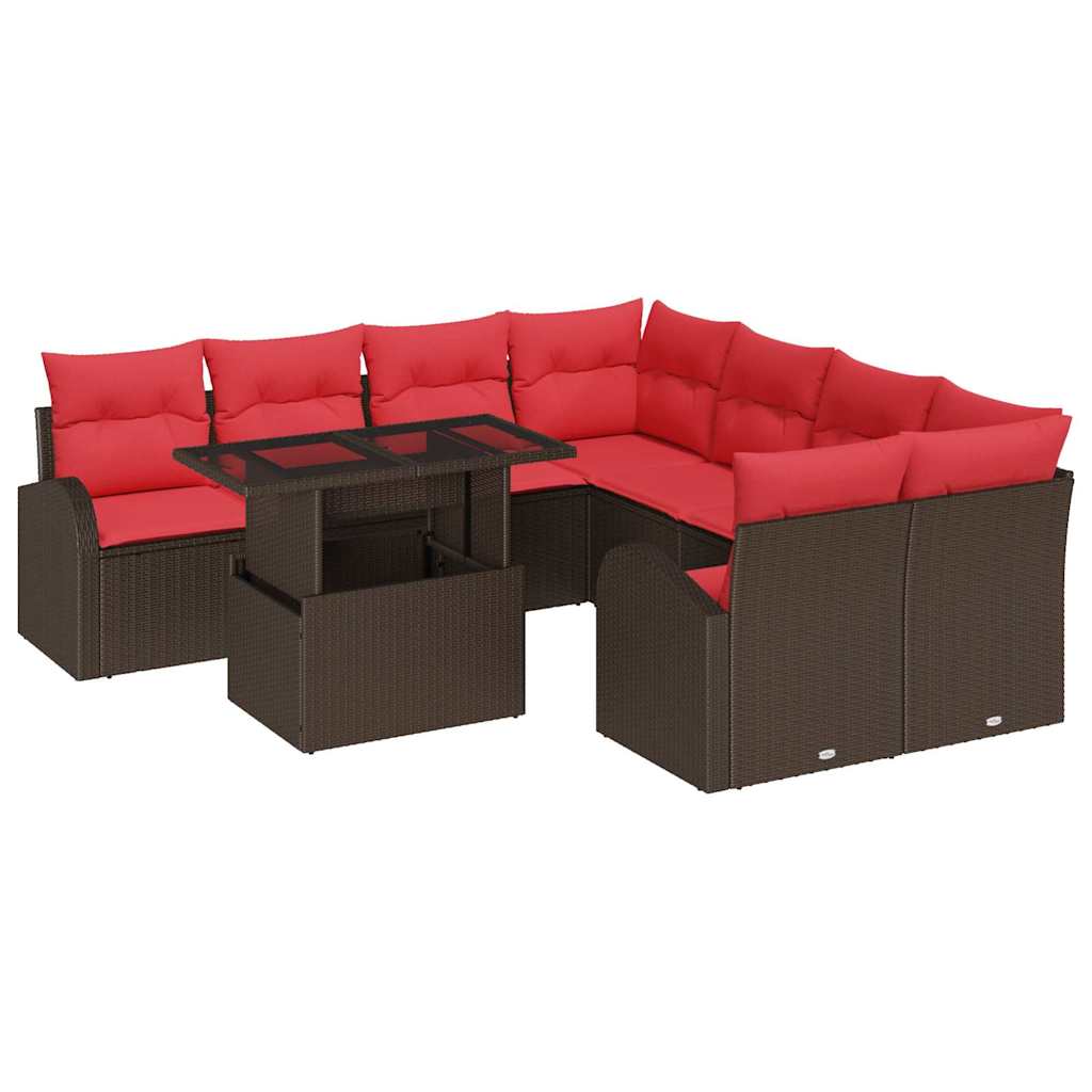 vidaXL Zestaw Sof na Ogród z przechowywaniem 9 pcs Brązowy polirattan