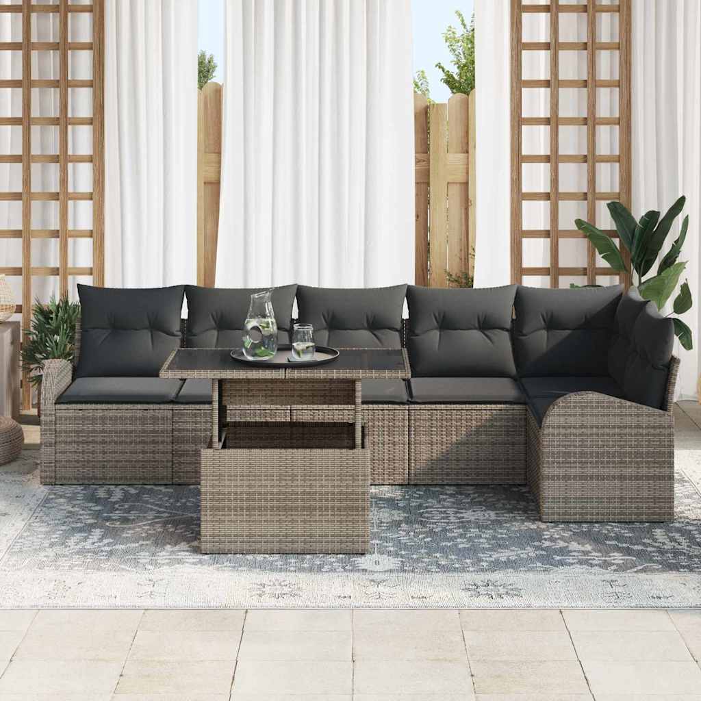 vidaXL Zestaw Sof na Ogród z poduszką 7 pcs Szary polirattan