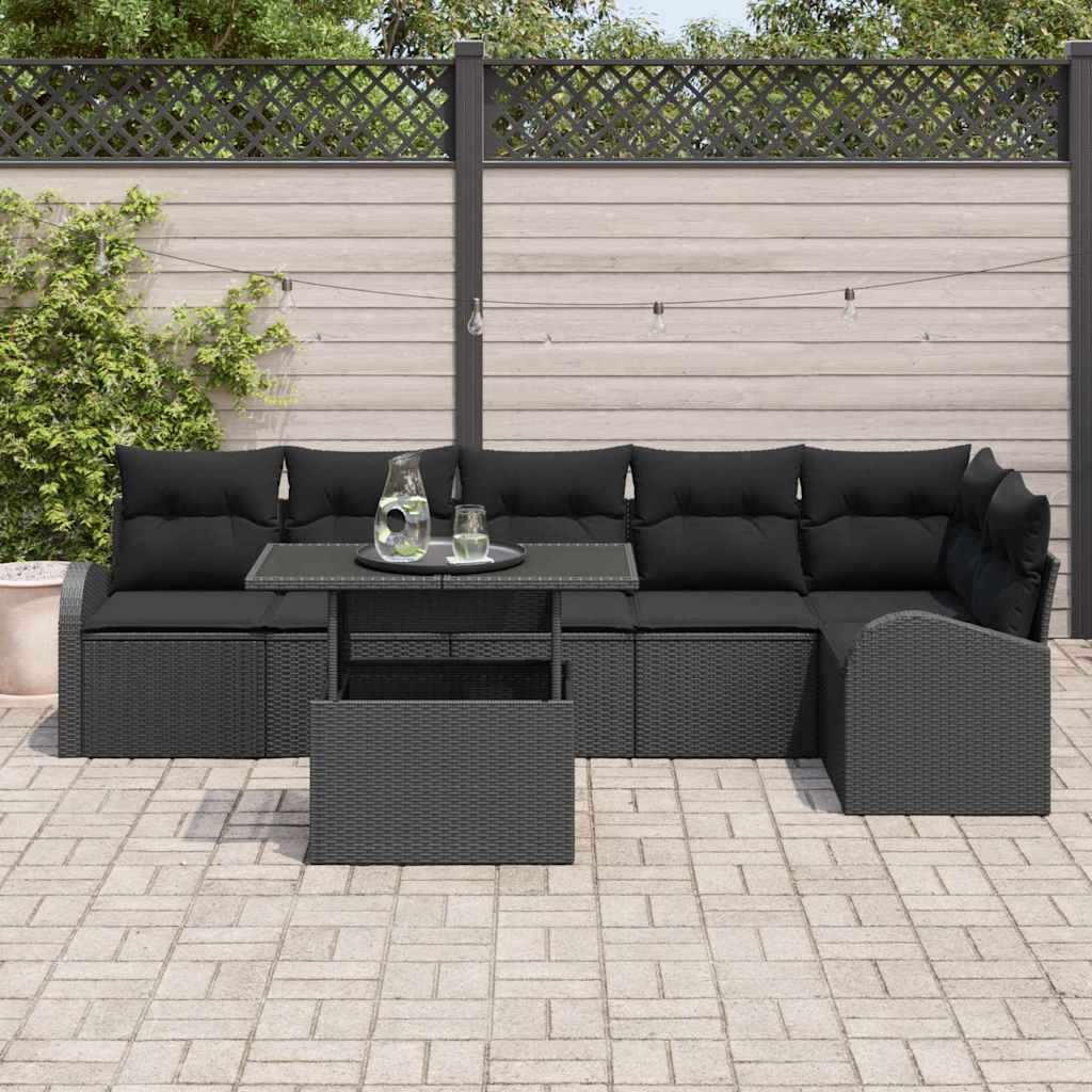vidaXL Zestaw Sof na Ogród z przechowywaniem 7 pcs Czarny polirattan