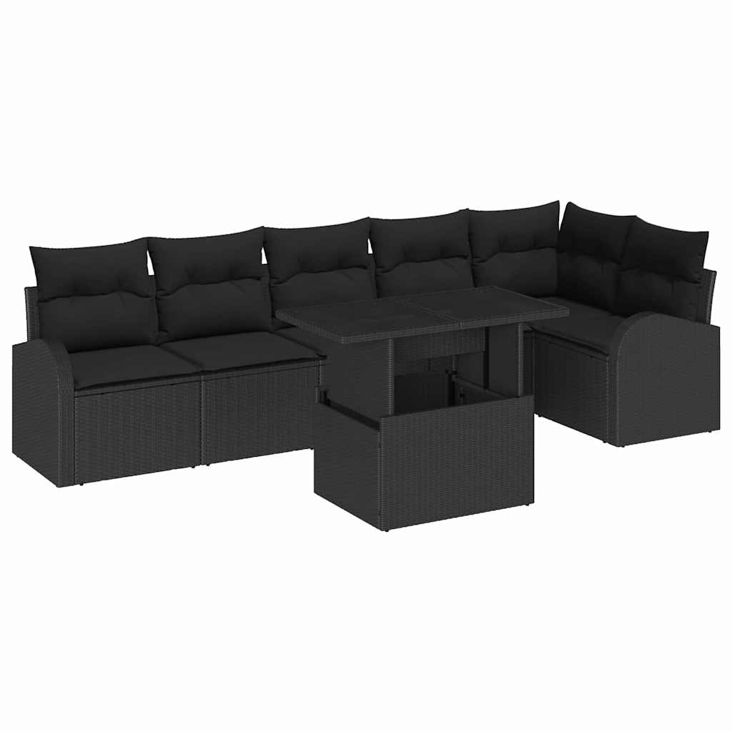 vidaXL Zestaw Sof na Ogród z przechowywaniem 7 pcs Czarny polirattan
