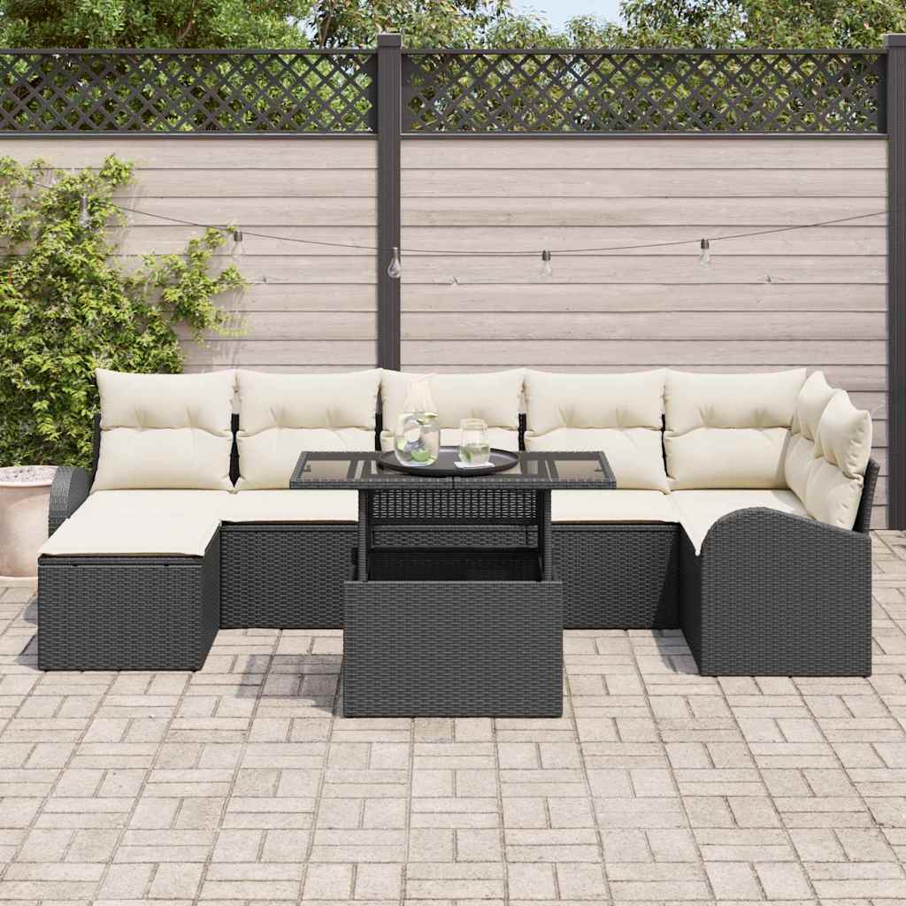 vidaXL Zestaw Sof na Ogród 8 pcs Czarny i kremowy polirattan